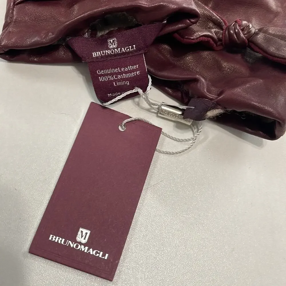 Bruno‎ Magli Cashmere Lined Leather Bow Gloves Burgundy XL Retails: $195